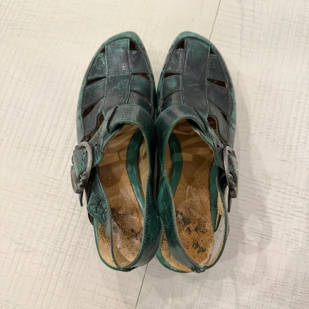 John Fluevog Prepare Leader Size 7 Platform Green Black Chunky Leather Mary Jane - Picture 7 of 9